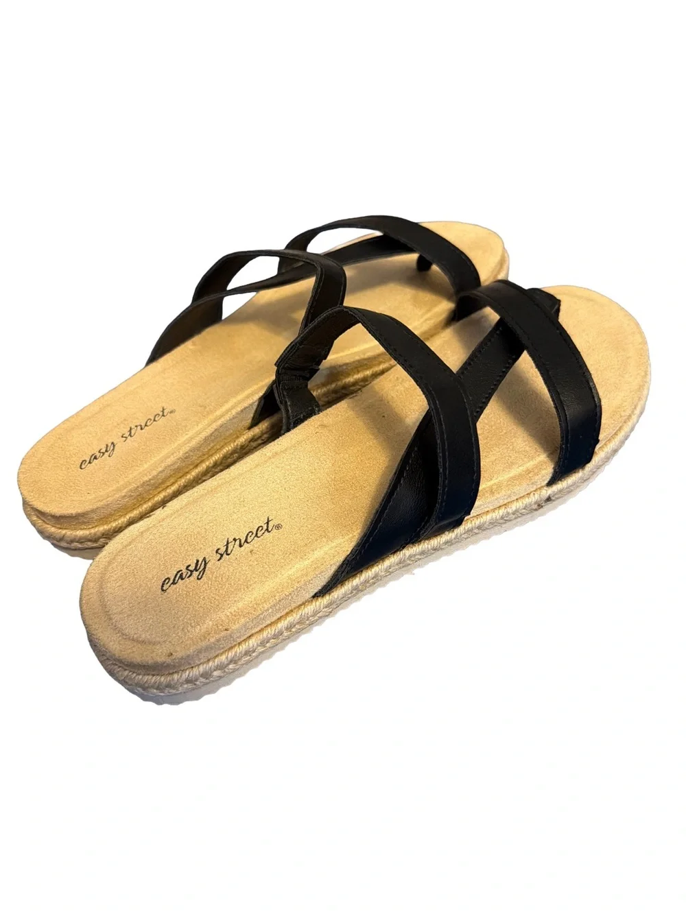 Easy Street Women’s Song Triple-Strap Toe-Loop Song Sandals, Black, Size 8 NWT